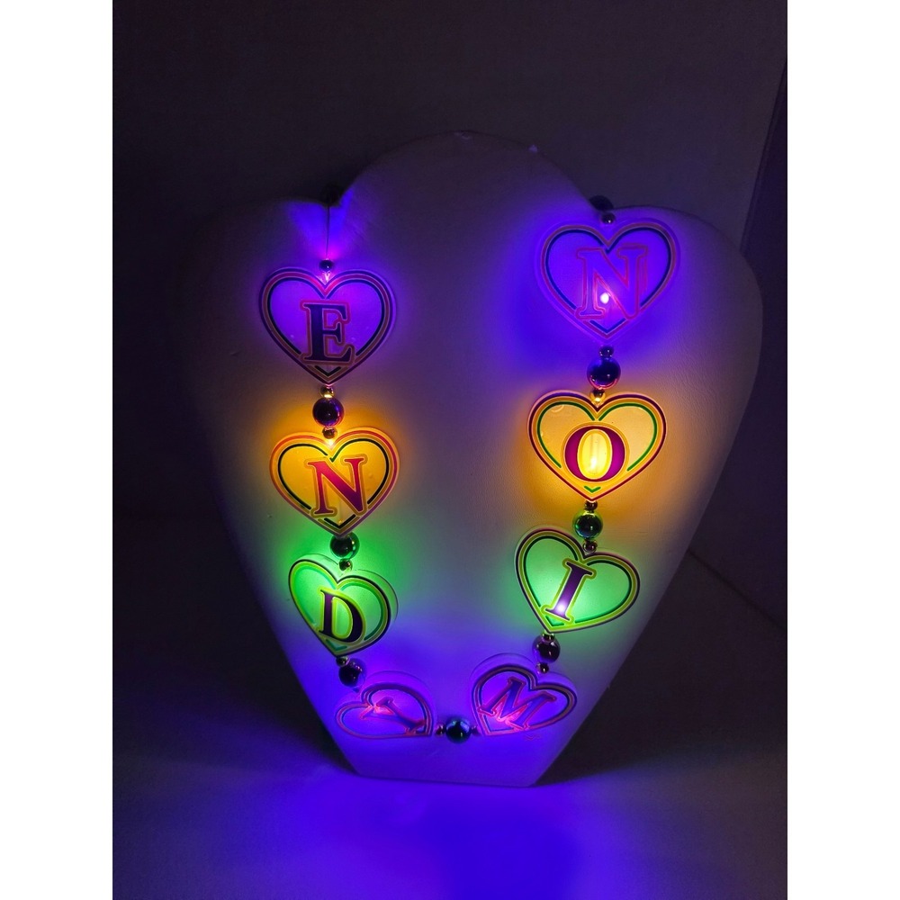 Krewe of Endymion Mardi Gras medallion necklace heart-shaped charms light up